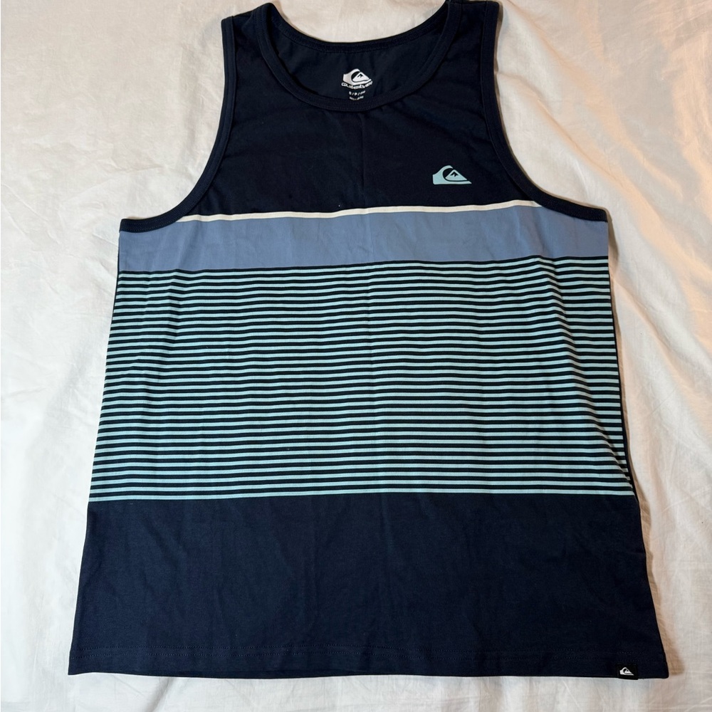 Quiksilver Men's Dark Blue and Light Blue Striped Tank Top